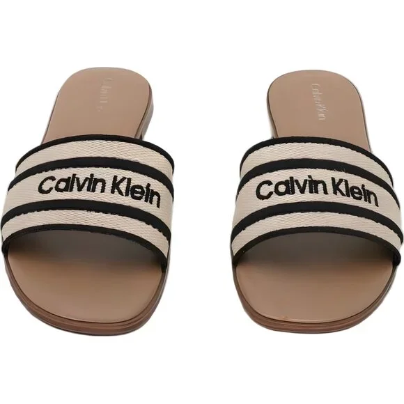 Calvin Klein Kendell Logo Slide Sandals Natural/Black Women US 6M - Picture 5 of 6